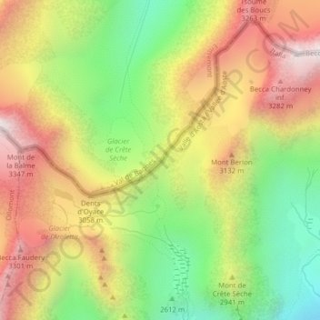Mappa topografica Col de Crête Sèche, altitudine, rilievo