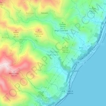 Mappa topografica Giampilieri Superiore, altitudine, rilievo