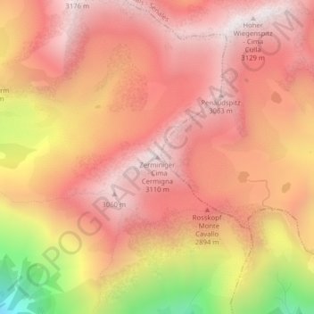 Mappa topografica Zerminiger, altitudine, rilievo