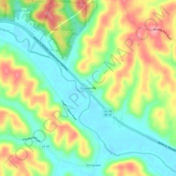 Mappa topografica Canaanville, altitudine, rilievo