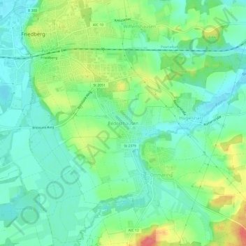 Mappa topografica Rederzhausen, altitudine, rilievo