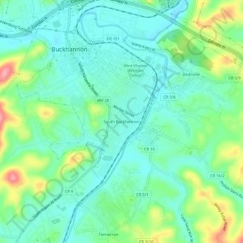 Mappa topografica South Buckhannon, altitudine, rilievo