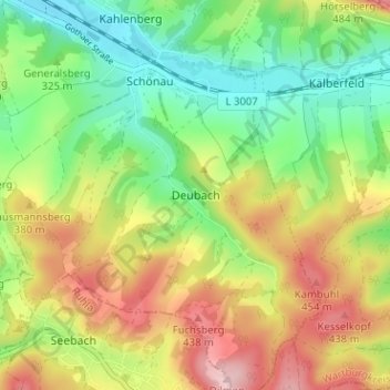 Mappa topografica Deubach, altitudine, rilievo