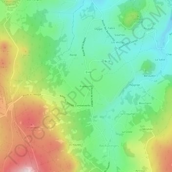 Mappa topografica Piallevialle, altitudine, rilievo