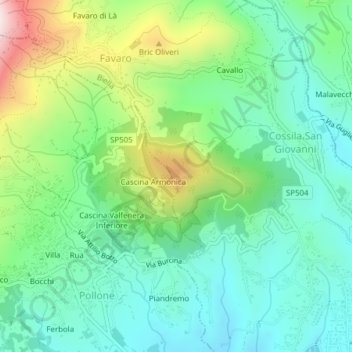 Mappa topografica Bric di Burcina, altitudine, rilievo