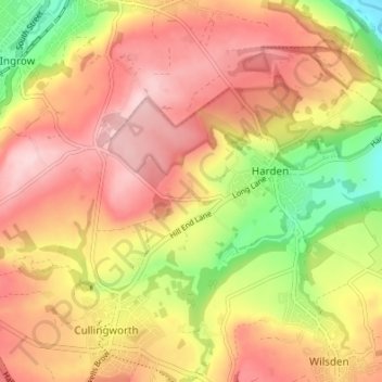 Mappa topografica Ryecroft, altitudine, rilievo