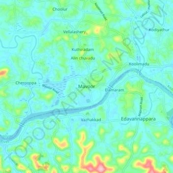 Mappa topografica Mavoor, altitudine, rilievo