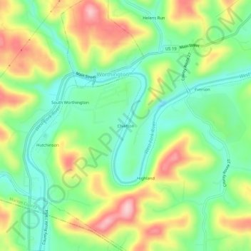 Mappa topografica Chiefton, altitudine, rilievo