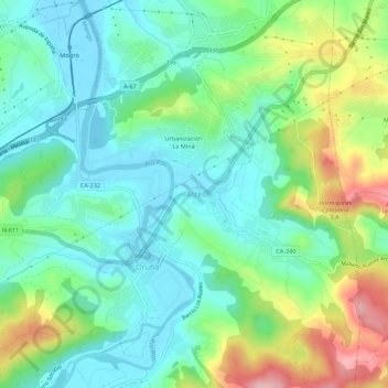 Mappa topografica Arce, altitudine, rilievo