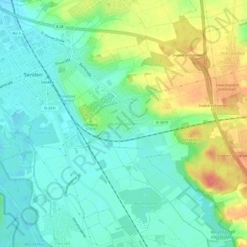 Mappa topografica Wullenstetten, altitudine, rilievo