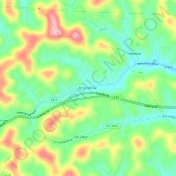 Mappa topografica Reynoldsville, altitudine, rilievo