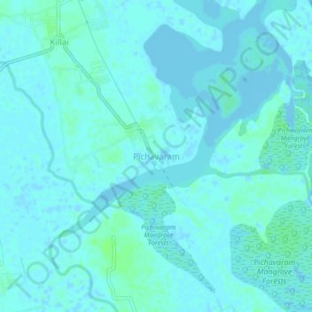 Mappa topografica Pichavaram, altitudine, rilievo