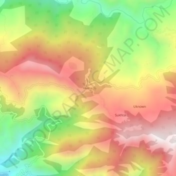 Mappa topografica Hulna, altitudine, rilievo