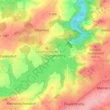 Mappa topografica Quingenberg, altitudine, rilievo