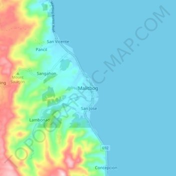 Mappa topografica Malitbog, altitudine, rilievo