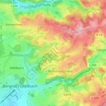 Mappa topografica Grube, altitudine, rilievo