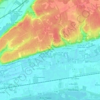 Mappa topografica Coteau des Verrons, altitudine, rilievo