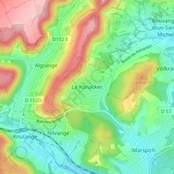 Mappa topografica Le Konacker, altitudine, rilievo