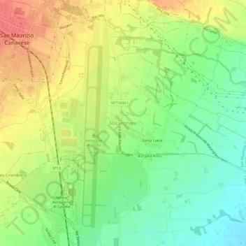 Mappa topografica Malanghero, altitudine, rilievo