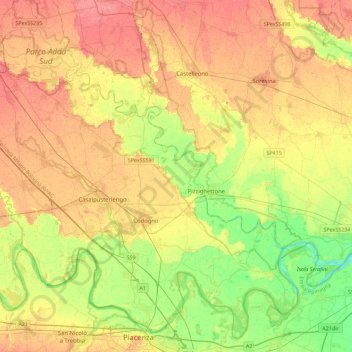 Mappa topografica Castelgerundo, altitudine, rilievo
