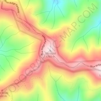 Mappa topografica Old Bald, altitudine, rilievo