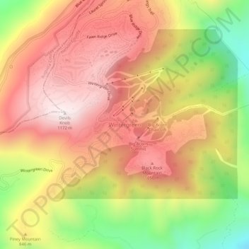 Mappa topografica Wintergreen, altitudine, rilievo