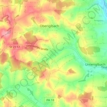Mappa topografica Kettenham, altitudine, rilievo