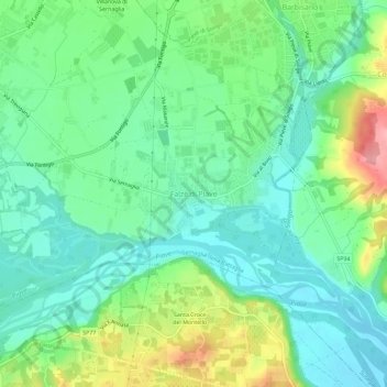 Mappa topografica Falzè di Piave, altitudine, rilievo