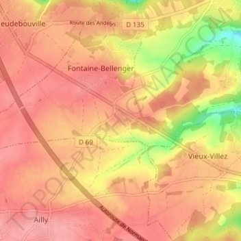 Mappa topografica Gournay, altitudine, rilievo