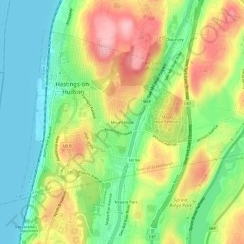 Mappa topografica Mount Hope, altitudine, rilievo