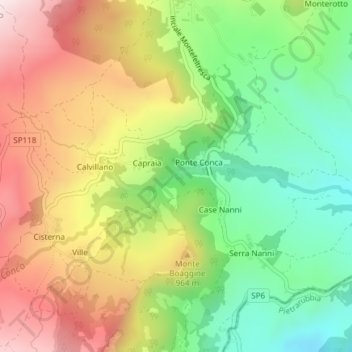 Mappa topografica Cascatelle del Conca, altitudine, rilievo