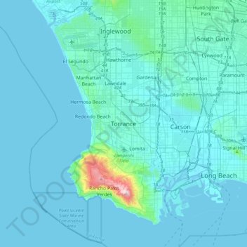 Mappa topografica Torrance, altitudine, rilievo