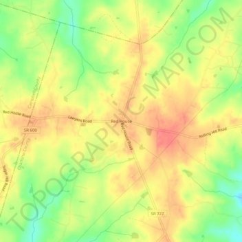 Mappa topografica Red House, altitudine, rilievo