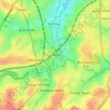 Mappa topografica Lifford, altitudine, rilievo