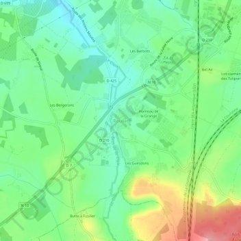 Mappa topografica Roullet, altitudine, rilievo