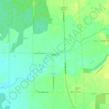 Mappa topografica Deerbrook, altitudine, rilievo