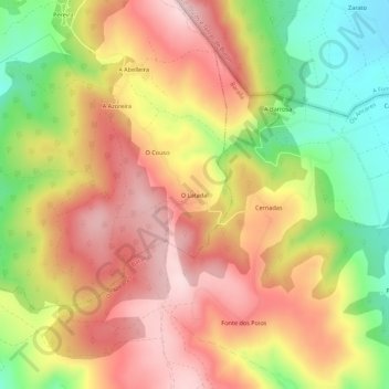 Mappa topografica O Latadal, altitudine, rilievo