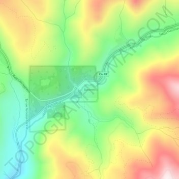 Mappa topografica Bassetts, altitudine, rilievo