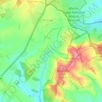 Mappa topografica Pentridge, altitudine, rilievo