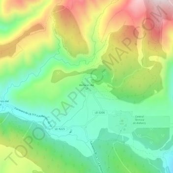 Mappa topografica Anllares del Sil, altitudine, rilievo