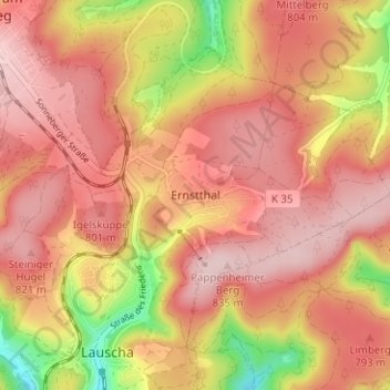 Mappa topografica Ernstthal, altitudine, rilievo