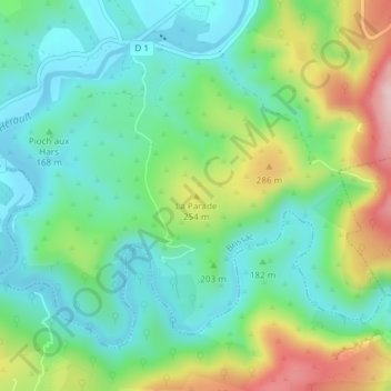 Mappa topografica La Parade, altitudine, rilievo