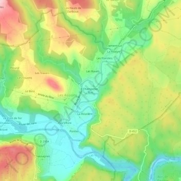 Mappa topografica Champetier Bas, altitudine, rilievo