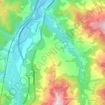Mappa topografica Montorio, altitudine, rilievo