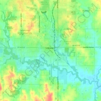 Mappa topografica Downtown Stillwater, altitudine, rilievo