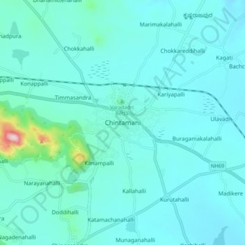 Mappa topografica Chintamani, altitudine, rilievo