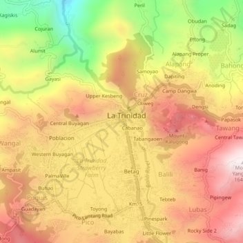Mappa topografica Town Proper, altitudine, rilievo