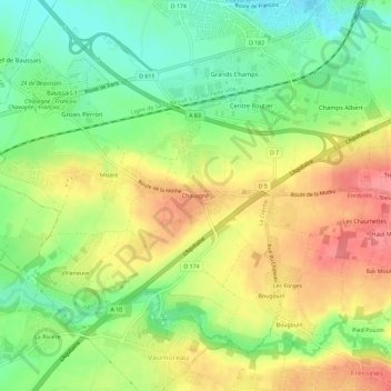 Mappa topografica Chavagné, altitudine, rilievo
