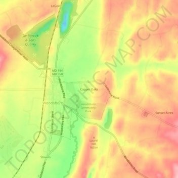 Mappa topografica Copper Oaks, altitudine, rilievo