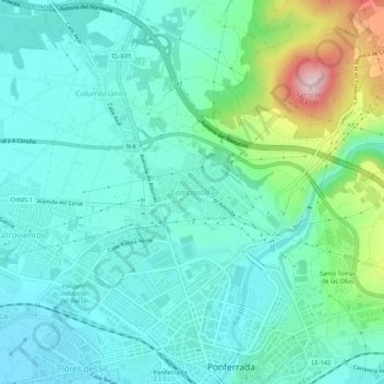 Mappa topografica Compostilla, altitudine, rilievo